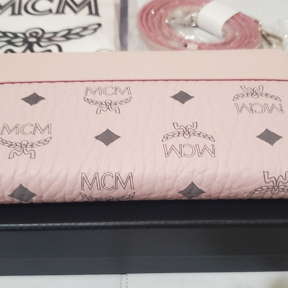 MCM Visetos Original Authentic Crossbody Bag Pouch Powder Pink & Wallet Combo - Picture 6 of 13